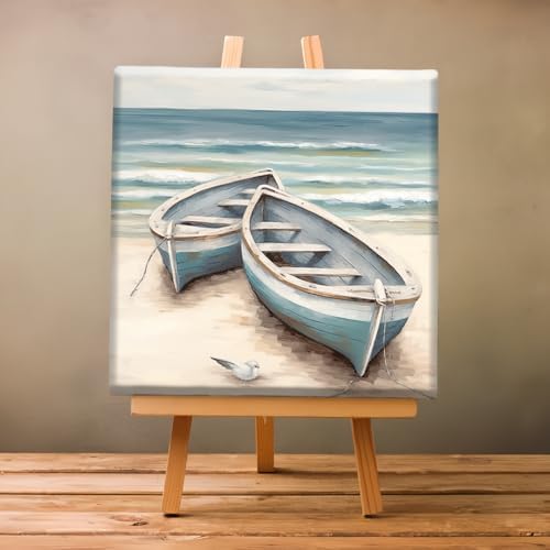 Natuyalo Paint by Numbers Kit with Framed - Boat Paint by Numbers for Adults Beginner Beach Seascape DIY Acrylic Painting by Numbers Kit Colorful Paintworks Artwork, 12x12 Inch