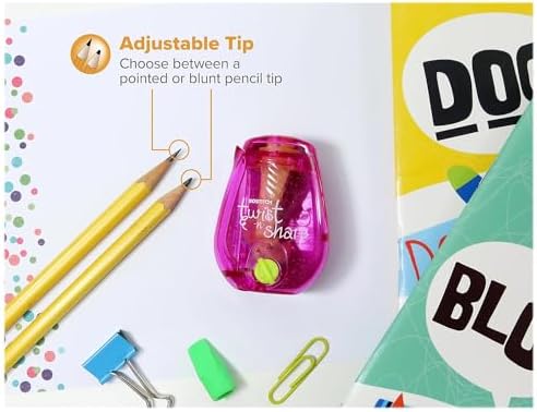 Bostitch Office Pencil Sharpener, Twist-N-Sharp, Easy Open Tray, Perfect for Kids, Works with Colored Pencils & Makeup Pencils, 3-Pack