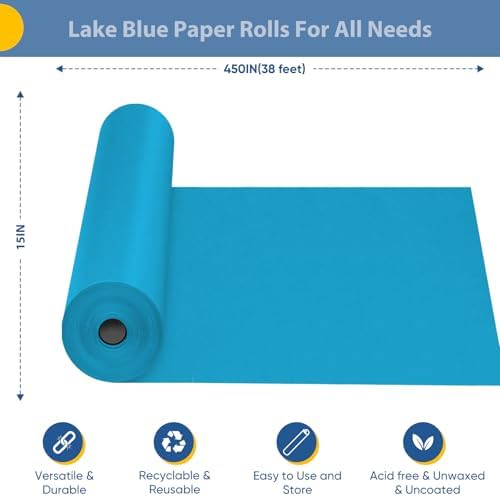 Lake Blue Wrapping Paper 15"x450", Craft Kraft Paper Bulletin Board Paper