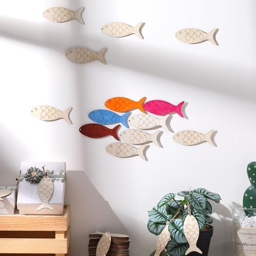 Gerrii 150 Pieces Blank Wood Fish Cutouts Hanging Ornaments for DIY Crafts