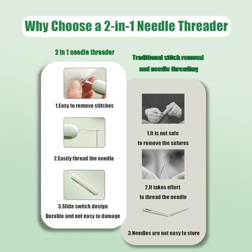 2-in-1 Sewing Needle Threader & Seam Ripper， Versatile Tools for Sewing, Quilting, Embroidery & Crafts - Easy Thread Removal & Threading for Sewing Enthusiasts and Elderly (Green)