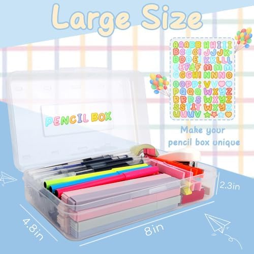 Clear Large Pencil Case Hard Plastic Pencil Box Office Supplies Storage Container Organizer Boxes for Girls Boys Big Capacity 1 Pack for Journaling Stationery Sticker Craft Hobby Art Supplies Medium
