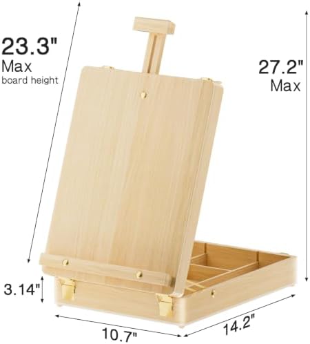 LUCYCAZ Tabletop Easel for Painting, Adjustable Wooden Sketchbox Art Easel | Portable Desktop Painting Easel for Adult, Student, Artist, Beginner