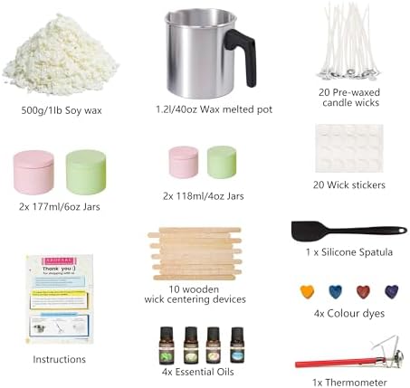Aroparc Complete Candle Making Kit for Adults, Complete Candle DIY for Beginner - Soy Wax, Scent, Pouring Pot, Wicks and Stickers, Tins, and More