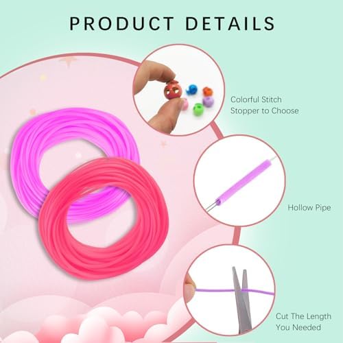 GeryVtee Cord Lock Kit Knitting Stitches Holder Barber Cord Stitch Markers Knit Stiches Keeper 12 Pcs Silicone Stitch Holders & 4 Rolls Round Barber Cords for Knitting Projects (Pink Style)