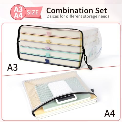 Umriox Black A3 A4 Mesh Zipper Storage Bags, 24 Pack File Organizer Pouches