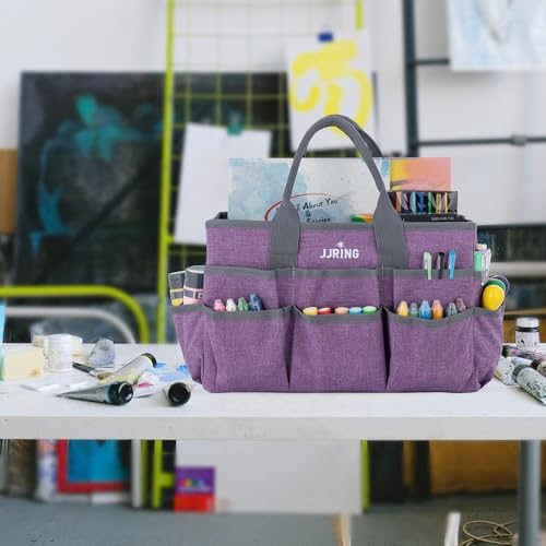 Craft Tote Bag Organizer For Art Storage With Multiple Pockets, Purple