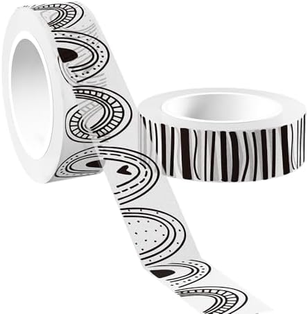 12 Rolls Black and White Rainbow Washi Tape Set Bohemian Themed Decorative Masking Tape for DIY Crafts, Scrapbooking & Gift Wrapping