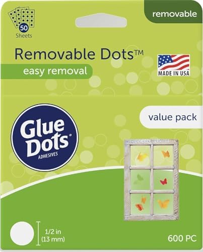 Glue Dots, Removable Dots Value Pack, Double-Sided, 1/2", .5 Inch, 600 Dots, DIY Craft Glue Tape, Sticky Adhesive Glue Points, Liquid Hot Glue Alternative, Clear