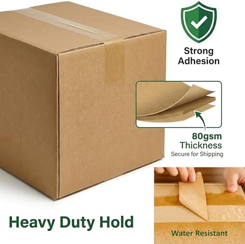 Ultra Strong Kraft Paper Packing Tape, Heavy Duty Brown Packing Tape for Box & Carton Sealing Packaging Shipping Moving & Masking, Eco Friendly Biodegradable Printable, 2 Inch x 44 Yard, 3 Rolls