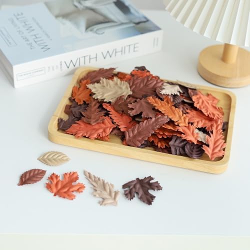 100 pcs Mulberry Paper Leaves DIY Craft Scrapbooking Wedding DIY Craft Supplies Card Mixed Leaves (Mixed Brown Tone)