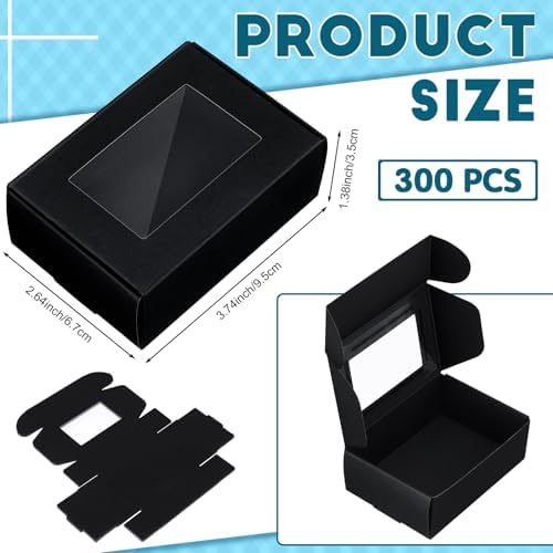 Zonon 300 Pcs Soap Boxes for Homemade Packaging, Mini Kraft Boxes with Window for Bakery Candy Soap Making Gift Packaging, 3.7x2.6x1.4 Inch (Black)