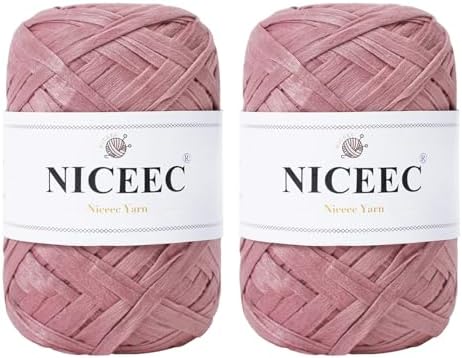 NICEEC 2 Skeins Soft Tape Yarn-Pink