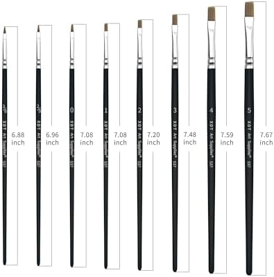 Flat Artist Paint Brush 8 Piece Set, Craft Paint Brushes for Acrylic, Oil, Watercolor Painting, Nylon Bristles, Black