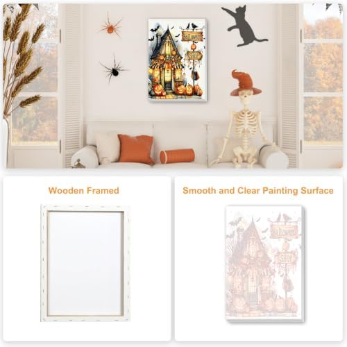 SENQAO Bat Shop Paint by Numbers Kit for Adults Beginner, Halloween Adult Paint by Number Kits on Canvas, DIY Acrylic Oil Easy Painting by Numbers for Home Wall Decor 8X12 inch (Halloween Shop)