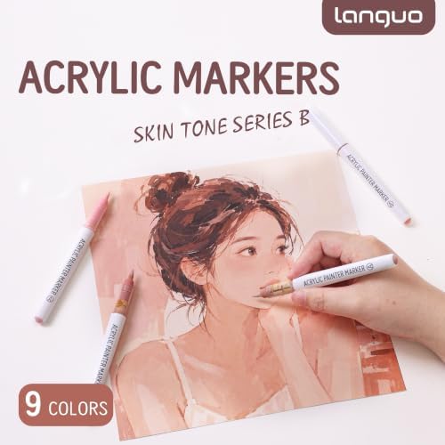 languo Acrylic Paint Markers, 9 Colors Skin Tone Series B, Soft Brush Tip