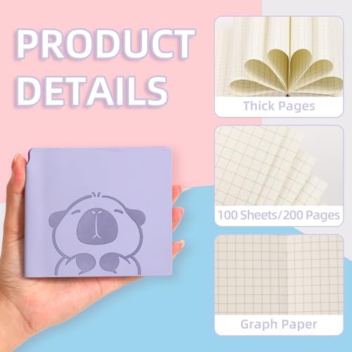 3 Pack Mini Capybara 5x5 Grid Notebooks Cartoon Pocket Quad‑ruled Journals