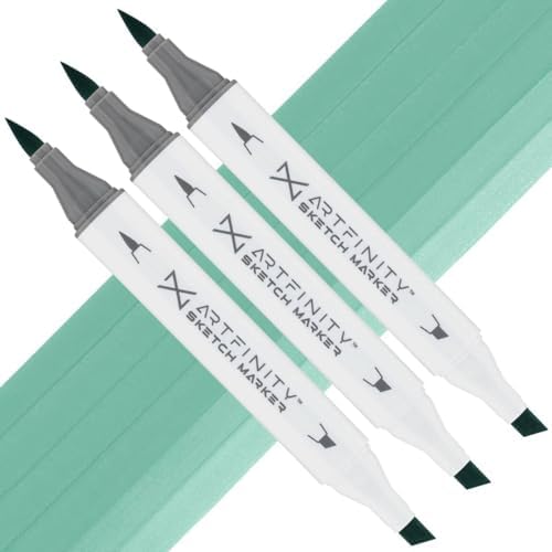 Artfinity Sketch Markers - Set of 3 - Jade Green BG3-4, Vibrant, Professional, Dye-Based Alcohol Markers for Artists, Drawing, Travel, & More