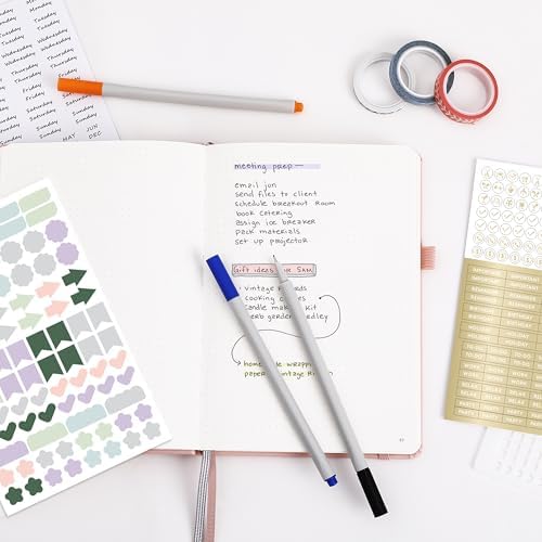 &And Per Se Dotted Journal Kit, A5 Hardcover Dot Grid Journal Notebook Set for Beginners with Journaling Supplies Stencils, Stickers, Washi Tapes & Colored Pens Accessories (Black)