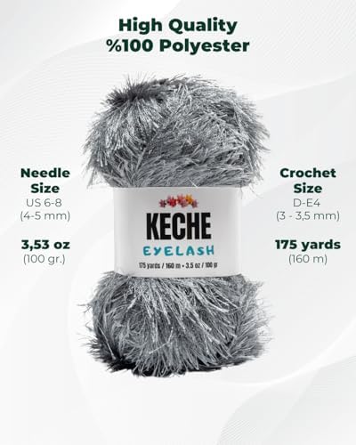 Eyelash Fun Fur Yarn - Premium Soft Crochet Yarn DIY Hand Knitting 100% Polyester 175 Yds 3.53 Oz (Pack of 3) - Dark Grey