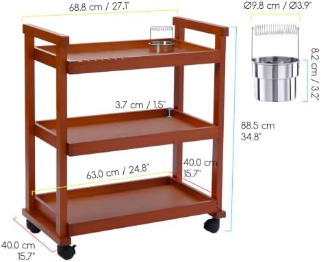 MEEDEN Rolling Art Supply Cart: Solid Beech Wood 3-Tier Storage Trolley
