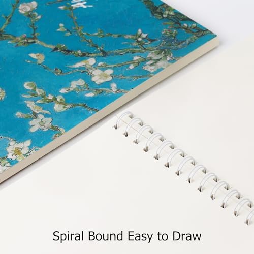 Van Gogh Aesthetic Art Mixed Media Sketchbook,98lb/160gsm Acid Free Thick Paper Sketching,Larger Blank Spiral Bound Notebook,Sketch Pad Book for Kids Student and Adult (Almond Blossoms)