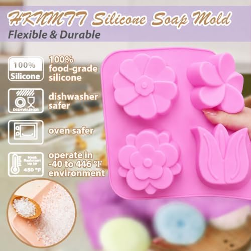 Soap Molds Silicone Flower Shapes 3-Pack, Chocolate Ice Cube Cake Candy Gelatina Rose Molds Bath Bomb Different Floral Molds, Homemade DIY Non-Stick Craft Food Grade Molds BPA Free Tray Molds