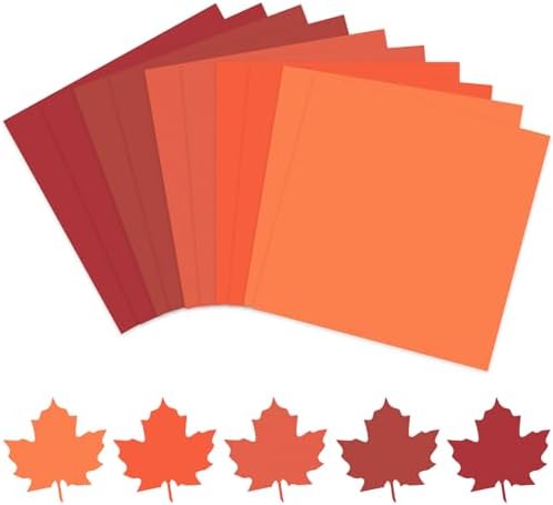 Whaline 50 Sheets Fall Assorted Red Orange Card Stock Paper 12 x 12 Inch Thanksgiving Scrapbook Craft Paper for Autumn Print DIY Art Making School Office Supplies, 65lb