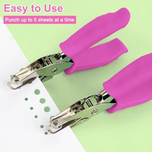 Single Hole Punch 2 Pack, 1/4" and 1/8" Hole Punch with Soft Grip Pink
