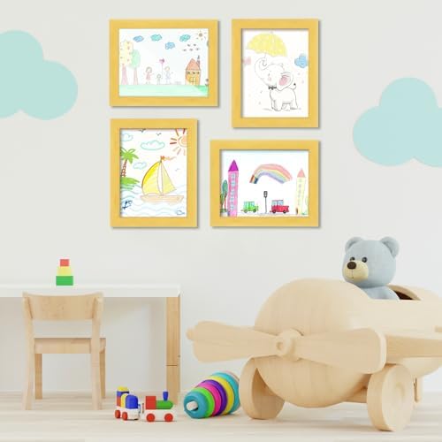 [2-Pack] Kids Art Frames, 8.5x11 Front Opening Kids Artwork Frames Changeable, Milk Yellow Artwork Display Storage Frame for Wall, Holds 50 Pcs, for 3D Picture, Crafts, Children Drawing, Hanging Art,