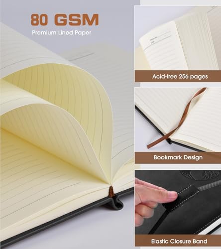 Biuwory Leather Journal Notebook, 256 Thick Lined Pages, Hardcover 8.6"×11" | A4 Large Vintage Journal for Women Men,Work,School,Business,Travel Diary,Note taking,College Ruled Writing,Daily Journaling