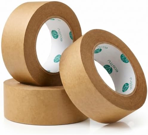 Ultra Strong Kraft Paper Packing Tape, Heavy Duty Brown Packing Tape for Box & Carton Sealing Packaging Shipping Moving & Masking, Eco Friendly Biodegradable Printable, 2 Inch x 44 Yard, 3 Rolls