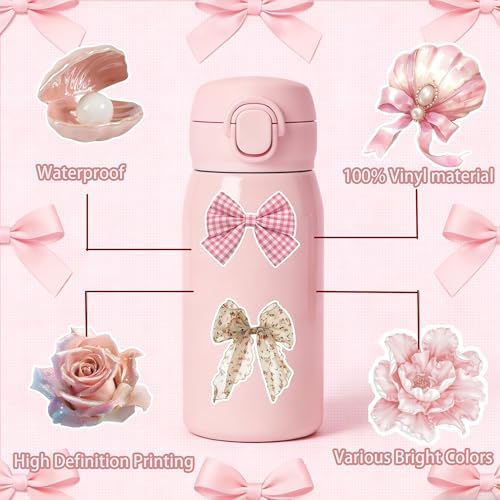 115PCS Pink Aesthetic Stickers - Vintage Coquette Style, Waterproof Vinyl Decals Cute Bow Tie Stickers Disco Ball, Decorative Stickers for Water Bottles, Laptop, Scrapbook (115pcs Coquette Stickers)
