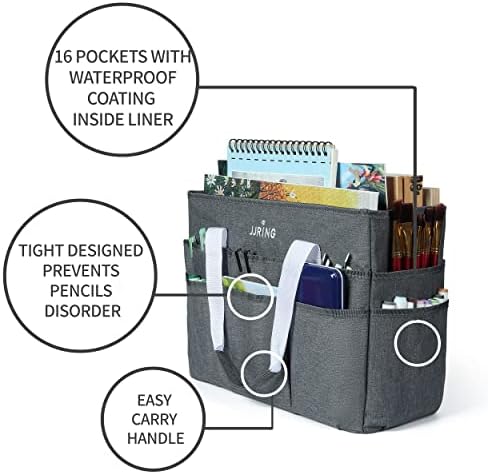 JJRING Craft Organizer Tote Bag Large Art Storage Caddy Grey | With Multiple Pockets For Sewing, Scrapbooking, School, Medical, And Office Supplies