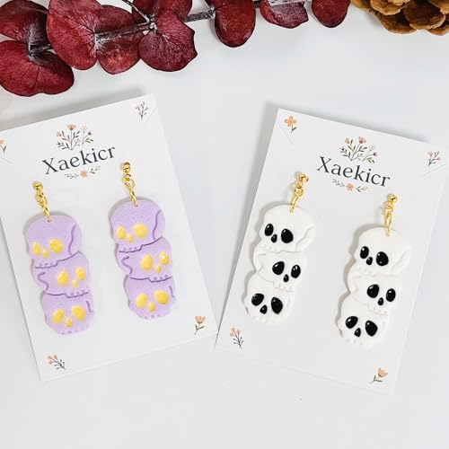 Xaekicr Halloween Skull Polymer Clay Cutters – 3-Stacked Skull Shape Clay Earring Cutters for DIY Jewelry, Polymer Clay Molds, Clay Tools – Halloween Cookie & Earring Making Supplies