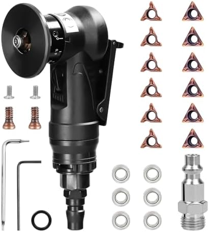 Pneumatic Chamfering Tool Handheld, Mini Air-Powered Chamfering Machine Trimming, 45° Arc Corner with 1/4 Inch Air Inlet for Metal Wood Beveling Deburring (C&R Angle Blades)