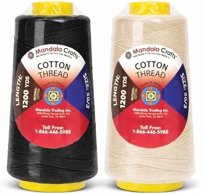 Mandala Crafts Black Cream Mercerized Cotton Thread for Sewing Quilting