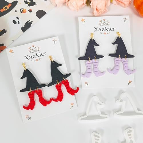 Xaekicr Halloween Witch Hat and Boots Polymer Clay Cutters – 2pcs Clay Earring Cutters for Halloween Jewelry Making – Clay Tools for Polymer Clay Molds