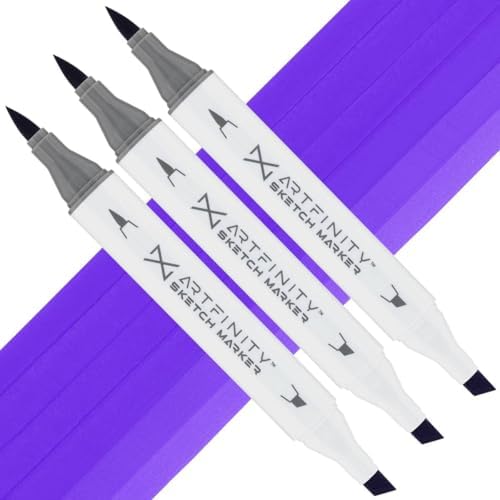 Artfinity Sketch Markers - Set of 3 - Fluorescent Violet FBV1, Vibrant, Professional, Dye-Based Alcohol Markers for Artists, Drawing, Travel, & More