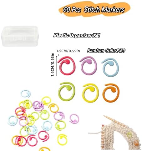 Hilsayum 60Pcs Multicolor Cute Spiral Stitch Markers Knitting Stitch Rings Mini Size Crochet Markers Knitting Tool for Weaving Crocheting and Knitting