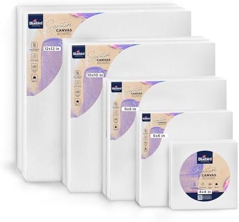 Bluebird Canvas Board - 2 Each of 4x4, 5x7, 8x10, 9x12, 11x14 Set of 10 Gesso-Primed White Blank Canvases for Painting - 100% Cotton Art Supplies, Canvas Board for Acrylic, Poster, Oil Paint