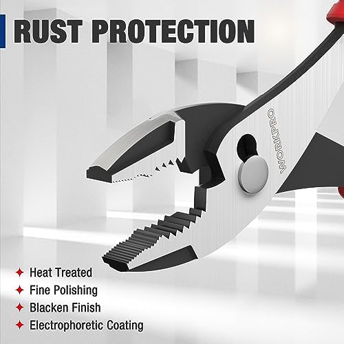 WORKPRO 6” Slip Joint Pliers Tool, Large Soft Grip,Rust Prevention Finish, 3-Zone Serrated Jaw Forged from High Carbon Steel for Maximum Grip (Pack of 2)