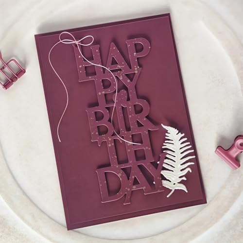 Lapoo Words Cutting Die for Scrapbooking - Durable, Cut Stencils for DIY Scrapbook Photo Album Decorative Paper Card, Card Making Supplies Party Wedding Decorations (Happy Birthday 4.9 x 2.4 in)