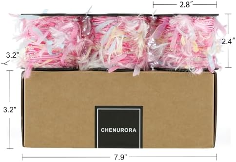 Artisanal Yarn Collection Multifiber Fancy Yarn for Knitting Crocheting Crafts DIY, Set of 3 Rolls (Rosy Pink & Soft Blue)