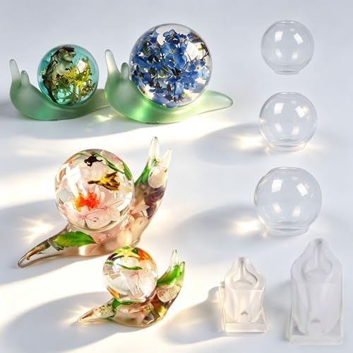 5Pcs Snail Ball Silicone Resin Mold Set,3D Snail Base Silicone Molds with 3 Size Clear Sphere Epoxy Casting Molds for DIY Resin Casting, Home Decor, Crafts