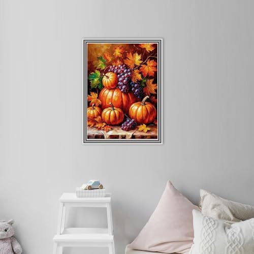 MIRCVSH Autumn Diamond Art Kits for Adults,DIY Pumpkin and Grape Diamond Painting Kits for Adult Beginners,5D Full Round Drill Rhinestone Painting Kit Art Crafts for Home Wall Decor 12X16 Inch.