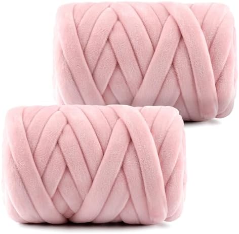 Chunky Yarn for Hand Knitting- Velvet Chenille Tube Yarns- Jumbo Yarns for Blankets, Pet Beds, Machine Washable (0.66 Lb/18.59 Yd), Easy No-Tool Arm Knitting & Crochet Project (2, Jade Powder)