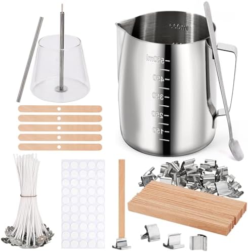 Blingfun Candle Making Pouring Pot, Stainless Steel Wax Melting Pot with Candle Wicks, Wick Stickers & Holder for Scented Candle Making and Wax Crafts