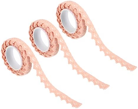 PATIKIL 0.6" Wide 2 Yards Self-Adhesive Lace Tape Lace Ribbon, 3 Pack Cotton Washi Trim Sticker Masking for Craft Scrapbooking DIY Card Making, Apricot Pink