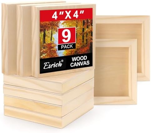 ESRICH 4x4 Inch Wood Panels, 9 Pack Square Craft Wood Canvas Boards, Blank Unfinished Wooden Art Board for DIY Art Creations Such as Painting, Acrylic Pouring, Resin, Burning, Collage, etc.